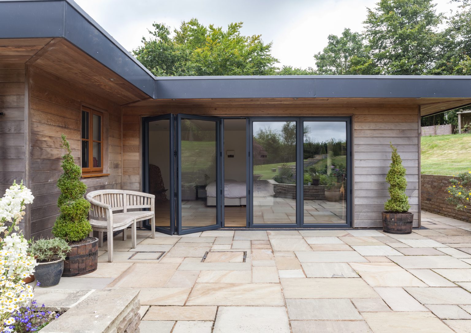 Bifold grey doors